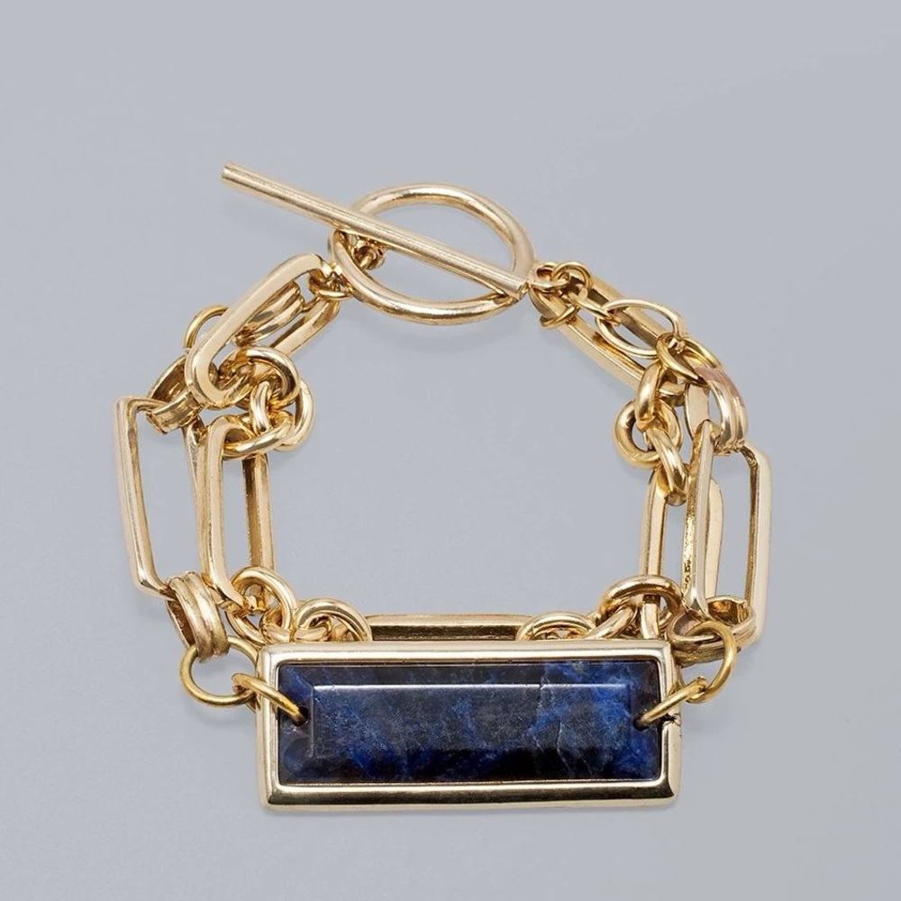 WHBM DOUBLE ROW BLUE SODALITE TOGGLE BRACELET